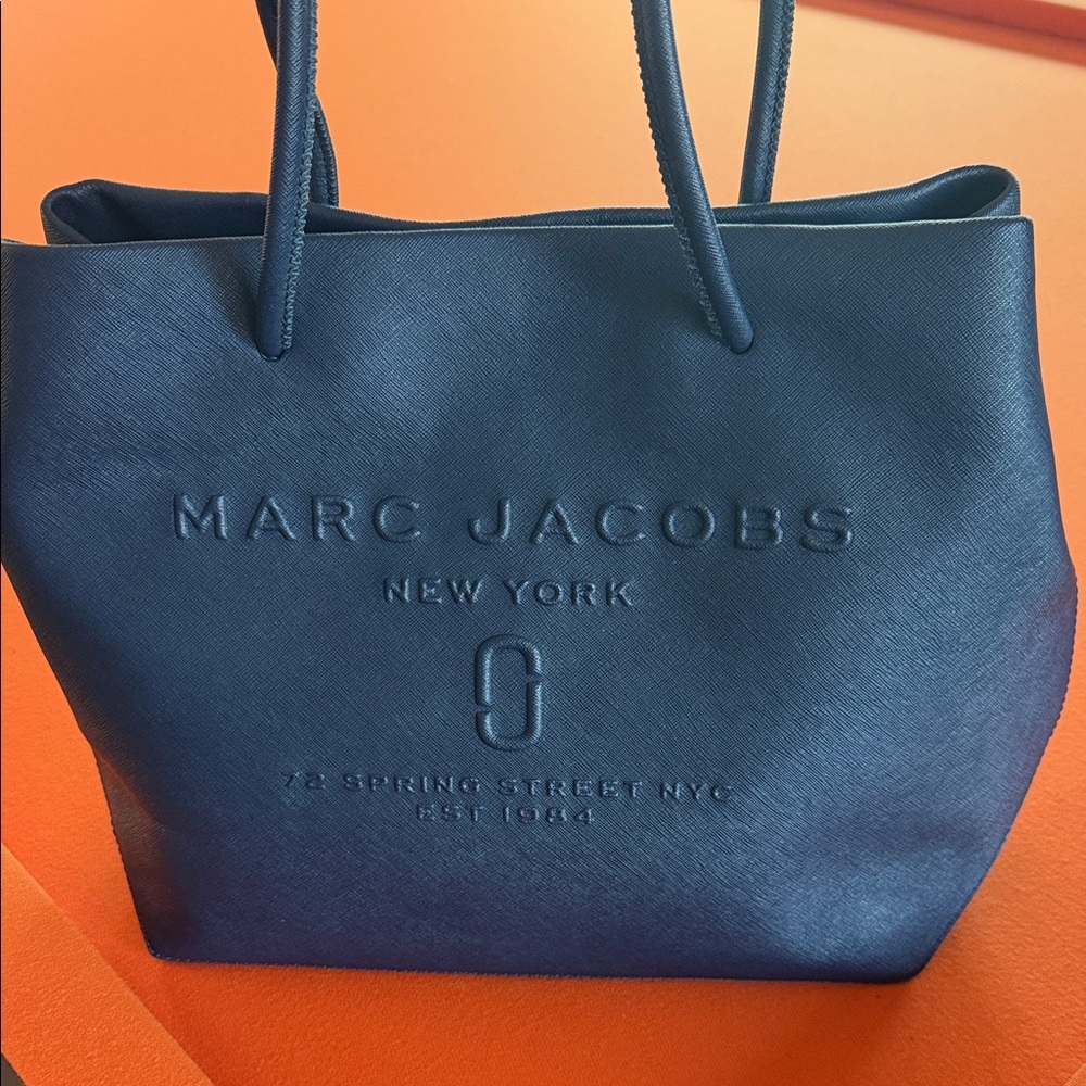 Marc Jacobs East West Navy Embossed Logo Tote Bag